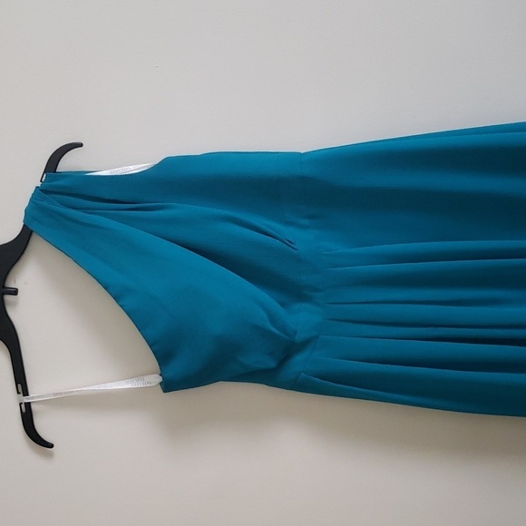 David's bridal teal one shoulder ruched bodice, a line maxi brides maids… - Picture 2 of 6